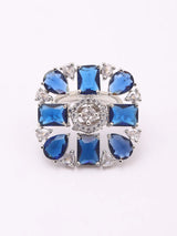 Blue and Sea Green Geometric Zircon Adjustable Ring