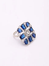 Blue and Sea Green Geometric Zircon Adjustable Ring