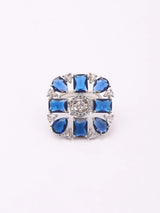 Blue and Sea Green Geometric Zircon Adjustable Ring