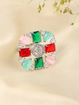 Blue and Sea Green Geometric Zircon Adjustable Ring