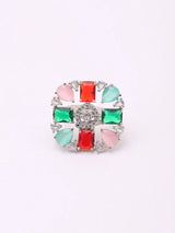 Blue and Sea Green Geometric Zircon Adjustable Ring