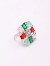 Blue and Sea Green Geometric Zircon Adjustable Ring