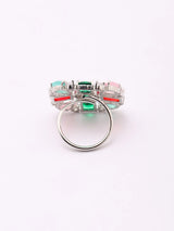 Blue and Sea Green Geometric Zircon Adjustable Ring