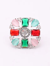 Blue and Sea Green Geometric Zircon Adjustable Ring