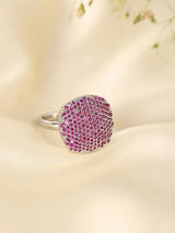Pink Stone Pavé Disc American Diamond Adjustable Ring