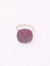 Pink Stone Pavé Disc American Diamond Adjustable Ring