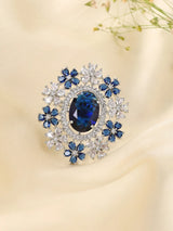 Floral Cluster Blue and Green American Diamond Cocktail Ring