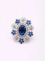 Floral Cluster Blue and Green American Diamond Cocktail Ring