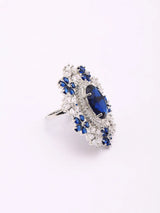 Floral Cluster Blue and Green American Diamond Cocktail Ring