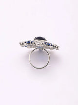 Floral Cluster Blue and Green American Diamond Cocktail Ring
