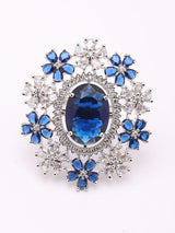 Floral Cluster Blue and Green American Diamond Cocktail Ring