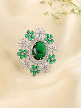 Floral Cluster Blue and Green American Diamond Cocktail Ring