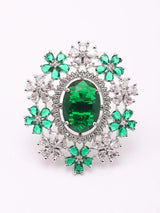 Floral Cluster Blue and Green American Diamond Cocktail Ring