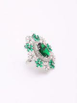 Floral Cluster Blue and Green American Diamond Cocktail Ring