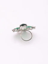 Floral Cluster Blue and Green American Diamond Cocktail Ring
