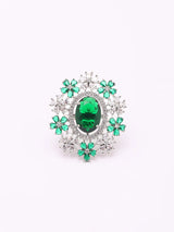Floral Cluster Blue and Green American Diamond Cocktail Ring