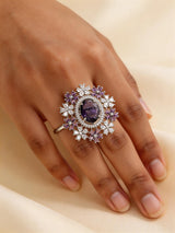 Floral Cluster Blue and Green American Diamond Cocktail Ring