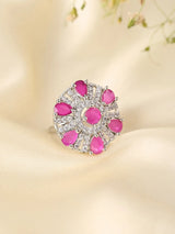Pink Stone and American Diamond Brass Ring