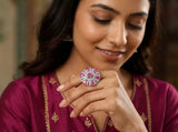 Pink Stone and American Diamond Brass Ring