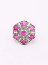 Pink Stone and American Diamond Brass Ring