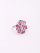 Pink Stone and American Diamond Brass Ring