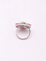Pink Stone and American Diamond Brass Ring