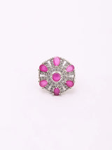 Pink Stone and American Diamond Brass Ring