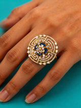 Geometric American Diamond and Stone Studded Brass Ring