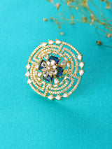 Geometric American Diamond and Stone Studded Brass Ring
