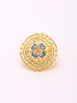 Geometric American Diamond and Stone Studded Brass Ring