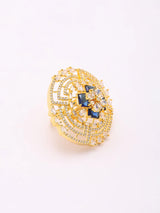 Geometric American Diamond and Stone Studded Brass Ring