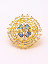 Geometric American Diamond and Stone Studded Brass Ring