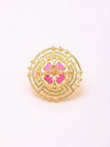Geometric American Diamond and Stone Studded Brass Ring