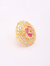 Geometric American Diamond and Stone Studded Brass Ring