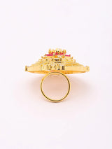 Geometric American Diamond and Stone Studded Brass Ring