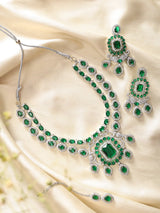 Teardrop Cubic Zirconia Bridal Necklace Set with Maang Tikka
