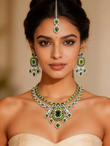 Teardrop Cubic Zirconia Bridal Necklace Set with Maang Tikka