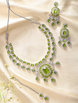 Teardrop Cubic Zirconia Bridal Necklace Set with Maang Tikka