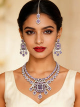 Teardrop Cubic Zirconia Bridal Necklace Set with Maang Tikka