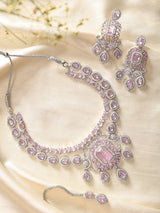 Teardrop Cubic Zirconia Bridal Necklace Set with Maang Tikka