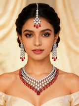 V-Shape Zircon Bridal Necklace Set with Maang Tikka