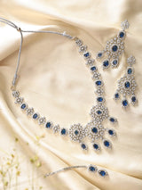 Floral Cluster American Diamond Necklace Set with Maang Tikka