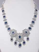 Floral Cluster American Diamond Necklace Set with Maang Tikka
