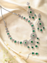 Floral Cluster American Diamond Necklace Set with Maang Tikka
