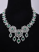 Floral Cluster American Diamond Necklace Set with Maang Tikka