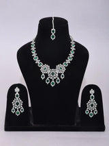 Floral Cluster American Diamond Necklace Set with Maang Tikka