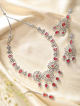 Floral Cluster American Diamond Necklace Set with Maang Tikka