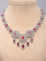 Floral Cluster American Diamond Necklace Set with Maang Tikka