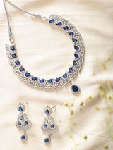 Blue and Purple Zircon Leaf Bridal Necklace Set in Brass