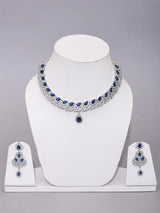 Blue and Purple Zircon Leaf Bridal Necklace Set in Brass